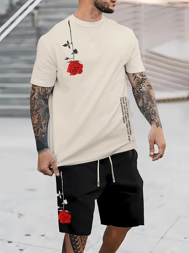 Men’s Graphic “Love” Print T-Shirt & Drawstring Shorts Set